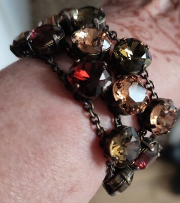 Rare Vintage Daniel Swarovski Wide Crystal Bracelet 7'' Authentic Amber Red 