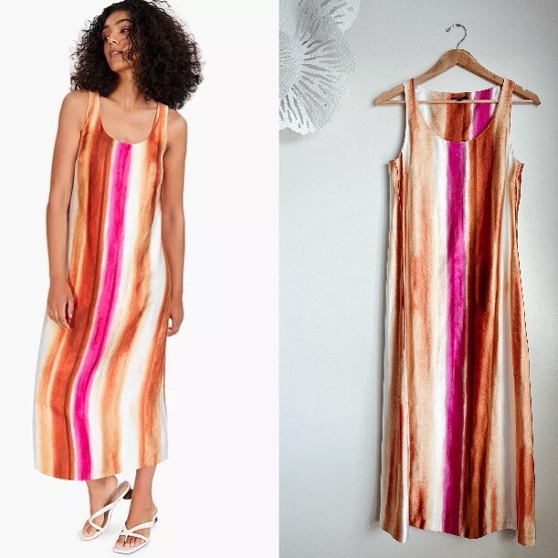 Alfani Rainbow Color Block Striped Silky Satin Soft Midi Maxi - Main Image