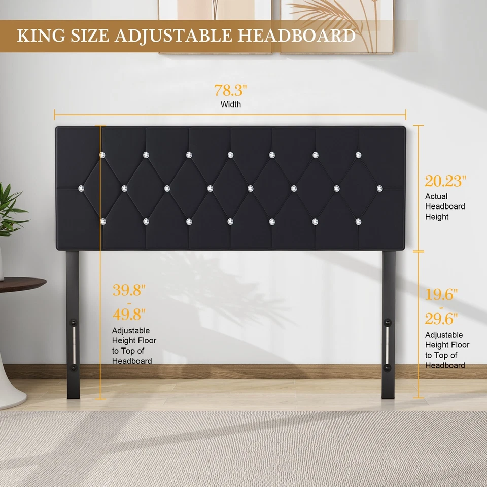 Cabecero Tapizado Queen King Size Solo Terciopelo Botón Mechón Cama Ajustable Foto 4 de 4