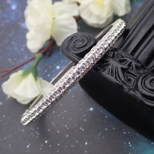 Vtg Nolan Miller Clear Pave Rhinestone 7" Silver Tone Hinged Bangle Bracelet