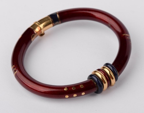 Bracciale La Nouvelle Bague in oro giallo 18 carati, argento sterling 925 e smalto rosso - Foto 10 di 19