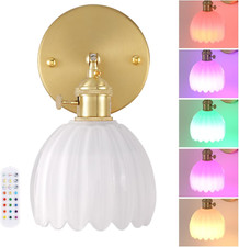 Vintage Rechargeable Wall Sconce with Remote & White Tulip Glass Shade