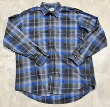 Vintage Sears  Roebuck Heavy Flannel Plaid Long Sleeve Shirt Mens Large Blue