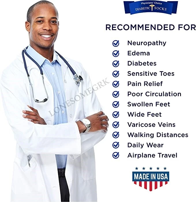 6 Pairs Physicians Choice OVER THE CALF / KNEE Cushioned Diabetic Socks USA Made - Image 2 of 4