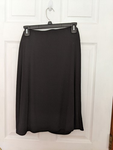 CYNTHIA ROWLEY BLACK MOCK WRAP SKIRT STRETCH RAYON SPANDEX PULL ON PERFECT SZ S - Picture 2 of 2