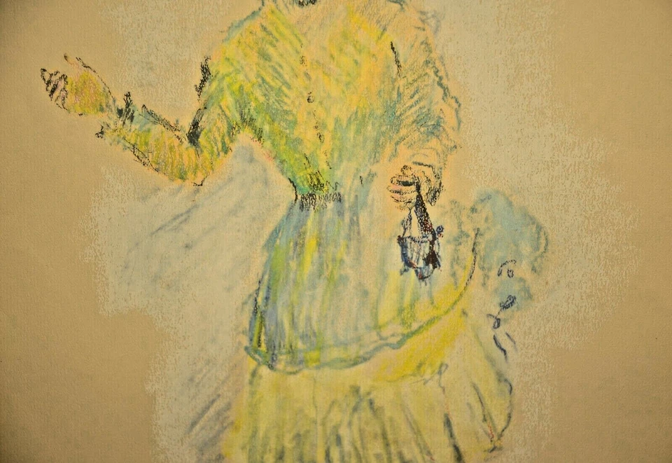 Pintura pastel retrato moda feminina vintage original assinada por Florence Kushner - Imagem 4 de 4