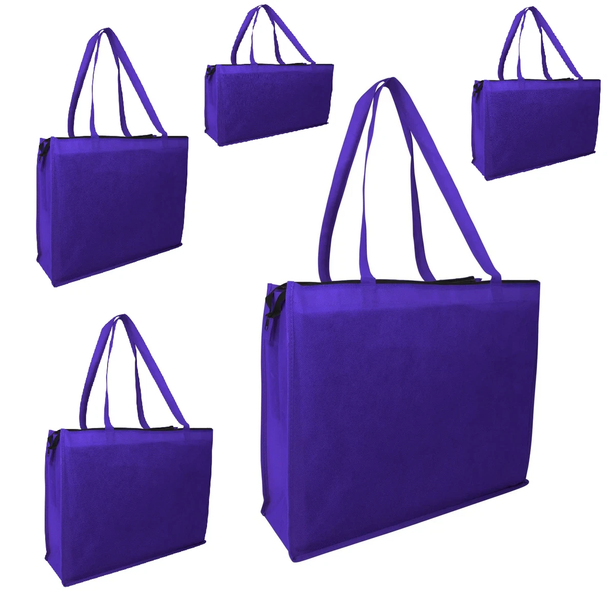 10 Shopping Bags Zipper Jumbo Grocery Purple Reusable Eco Friendly Large Bag