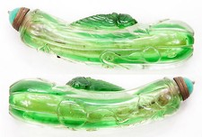 Large Unusual Antique Chinese Qing Peking Glass Carved Snuff Bottle Melon Cicada