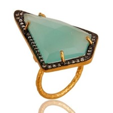 Prong Set Aqua Chalcedony Gemstone Gold Plated 925 Sterling Silver Ring Jewelry