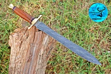 CUSTOM HANDMADE FORGED DAMASCUS STEEL DAGGER DOUBLE EDGE FIXED BLADE SWORD 1662