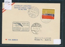 0670) Austria, AUA FF Zurich Switzerland-Vienna 10.5.58, So-Kte Liechtenstein