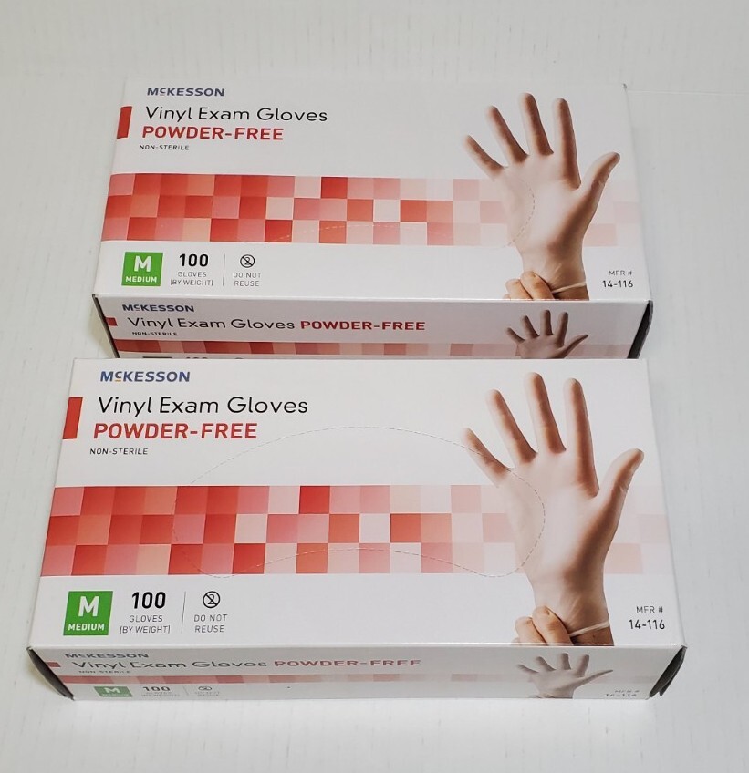 2 Boxes McKesson Vinyl Exam Glove Standard Cuff Length MEDIUM 100 per