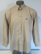 Mens Faconnable Long Sleeve Button Front Brown White Plaid Shirt Size L USA made