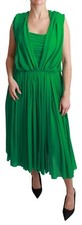 DOLCE & GABBANA Dress 100% Silk Green Sleeveless Pleated Maxi IT40/ US6/ S $2900