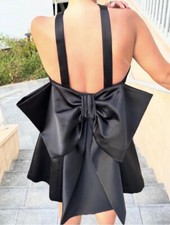 ZARA NWT WOMAN SS24 BOW TRIM VOLUMINOUS SATIN EFFECT MINI DRESS BLACK | 3510/748