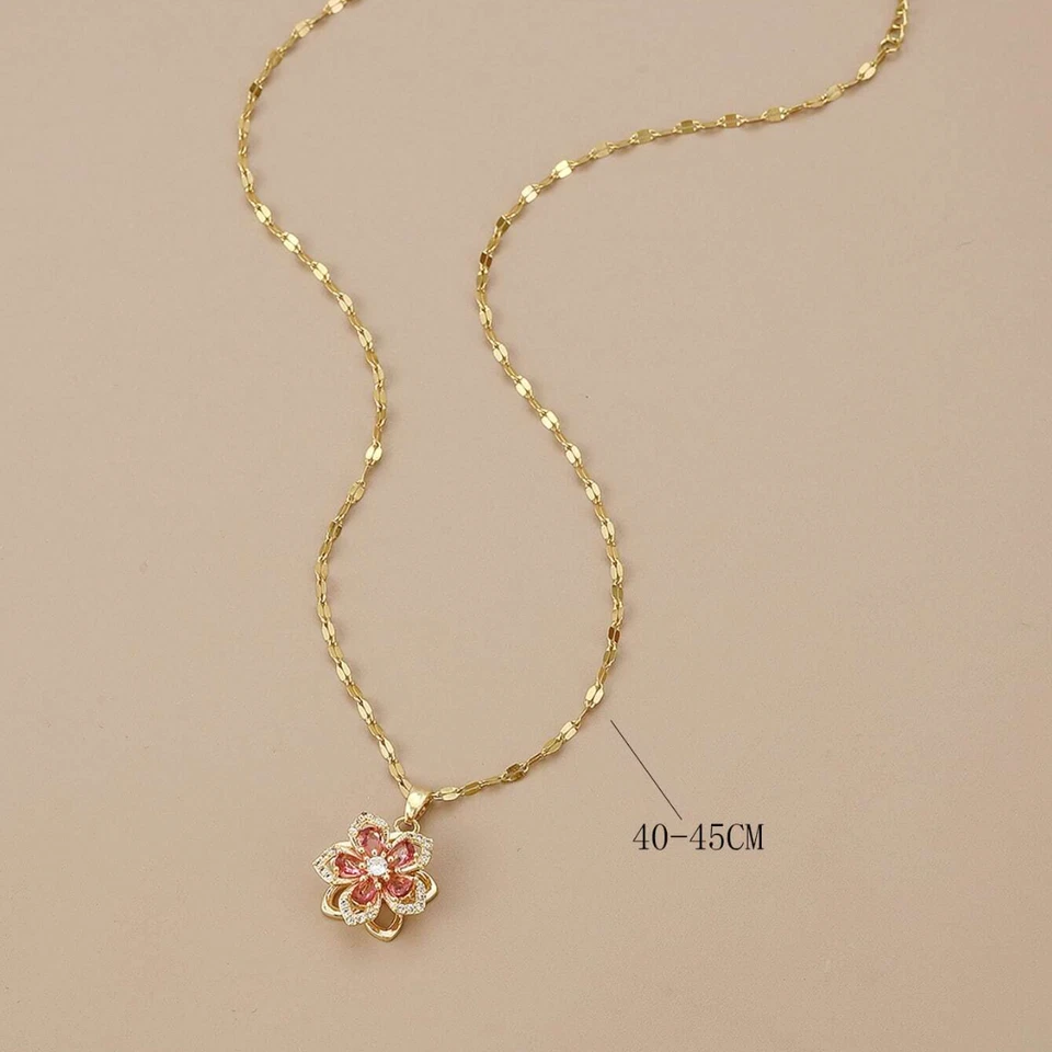 Collar Mujer Giratorio Flor Colgante Chapado en Oro 18K Acero Inoxidable Joyería Foto 3 de 4