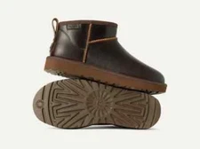 NIB UGG Women's Classic Ultra Mini Leather Boot in Ironwood