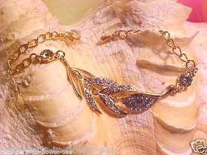 Authentic Z-93 14K GOLD PLATED CLEAR AUSTRIAN CRYSTAL FISHBONE BRACELET USA
