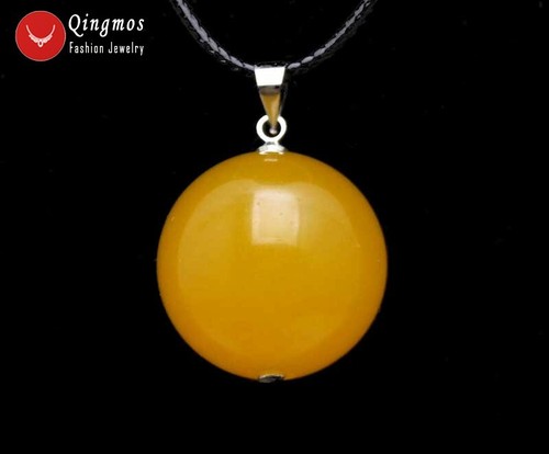 20mm Round Yellow Natural Jade Pendant Necklace for Women Chokers 17" nec6385 - Picture 4 of 6