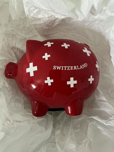 Schweiz rotes Sparschwein mit weißen Kreuzen Keramikmaterial mit Originalkarton - Bild 2 von 8