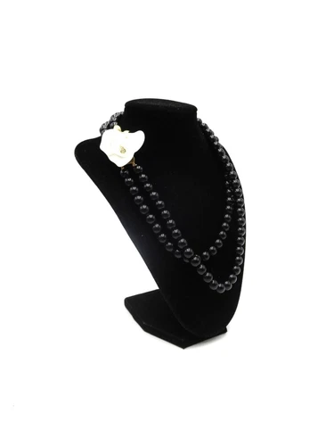 VTG KJL for Avon Midnight Rose White Rose 19" Black Beaded Necklace 2 Strand