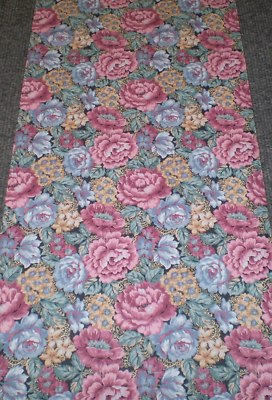 Vintage Large Pink, Blue & Orange Floral on Dark Green with Lace  04404