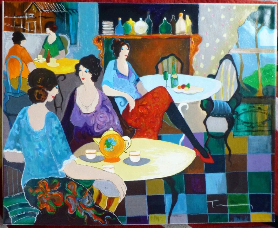 Itzchak Tarkay TÉ DE LA TARDE Serigrafía sobre Lienzo Adornada a Mano FIRMADA 13/275 Foto 2 de 4