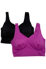 Rhonda Shear Brushed V-Neck Leisure Bra Berry/Black - Set of 2