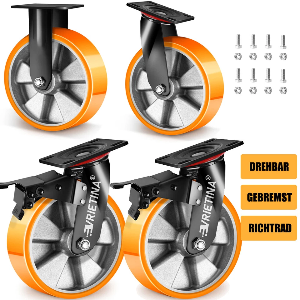 VRIETINA Industrielle Lenkrollen Schwerlast Aluminiumkern PU Schwerlastrollen 125/200mm