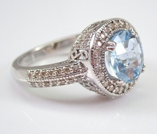 2Ct Round Cut Lab-Created Aquamarine Halo Engagement Ring 14K White Gold Plated