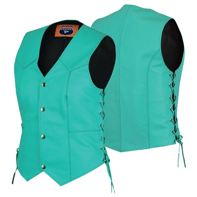 Womens Biker Classic Genuine Cowhide Leather Motorcycle Vest Side Lace