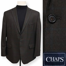 CHAPS mens brown blue PLAID two button sport coat suit jacket blazer 46 R