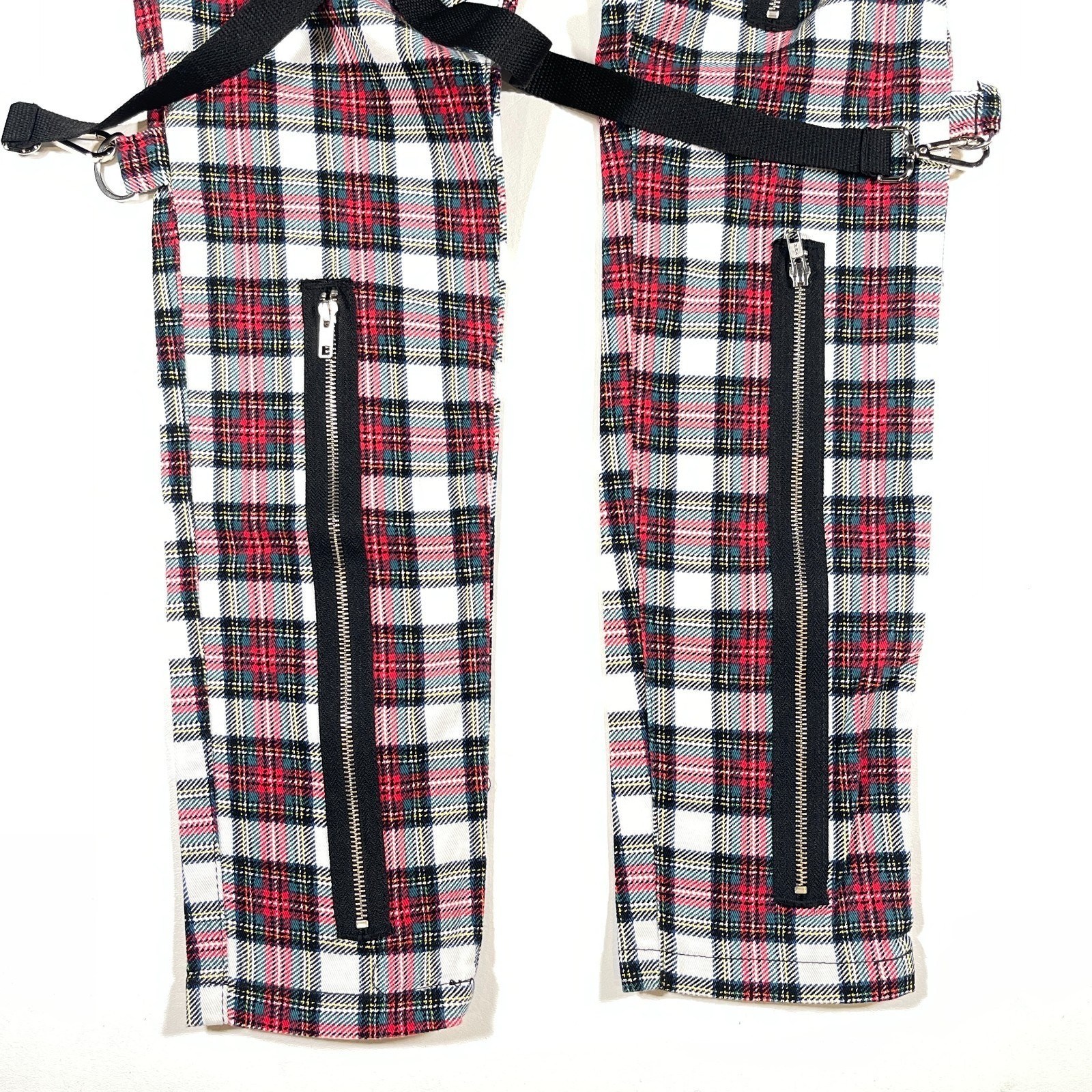 Urban Outfitters Tripp NYC Style red tartan plaid bondage pants Size Large L B8 image 2
