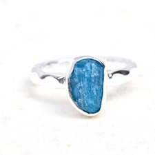 Neon Apatite Ring Raw Apatite Ring 925 Sterling Silver Blue Apatite Ring-RR199