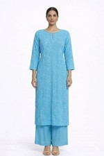 Women  s Georgette Chikankari Kurti Set Embroidered Tunic Pants Plus Size Outfit