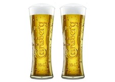 2x Carlsberg Reward One Pint 20oz Beer Glass Embossed Logo Nucleated New M13