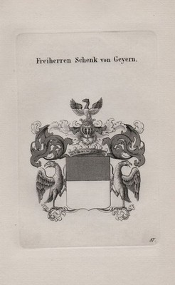 1830 Schenk von Geyern Wappen coat of arms Kupferstich Heraldik engraving