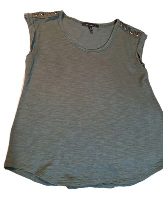 #ad White House Black Market Green Knit Top M Grommet Shoulder Slub Cotton Blend $5.99