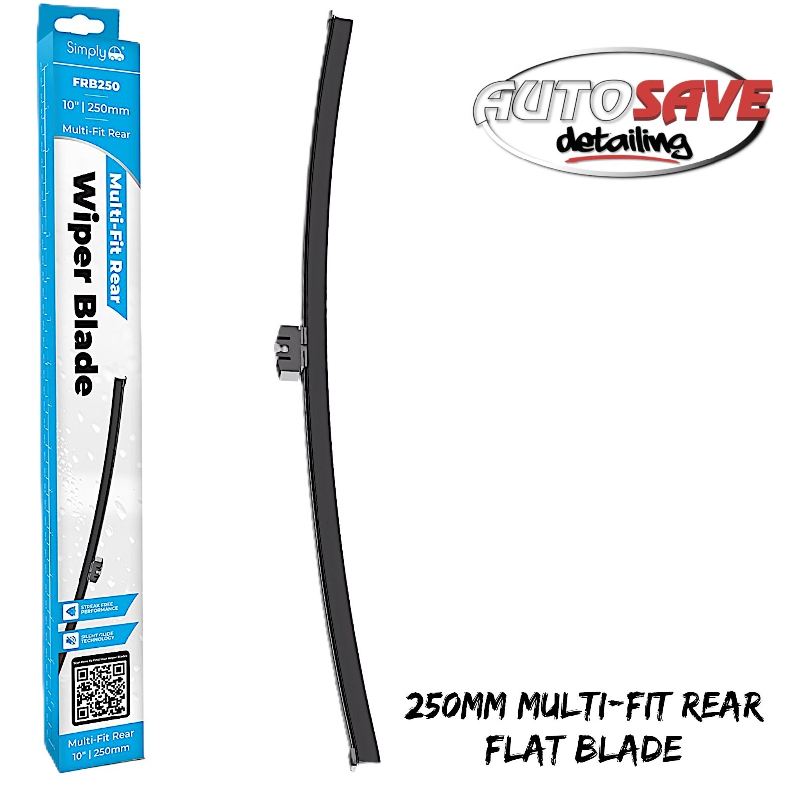 Simply - Rear Flat Blade Wiper |Multi-Fit |250mm |Streak Free |Original Styling