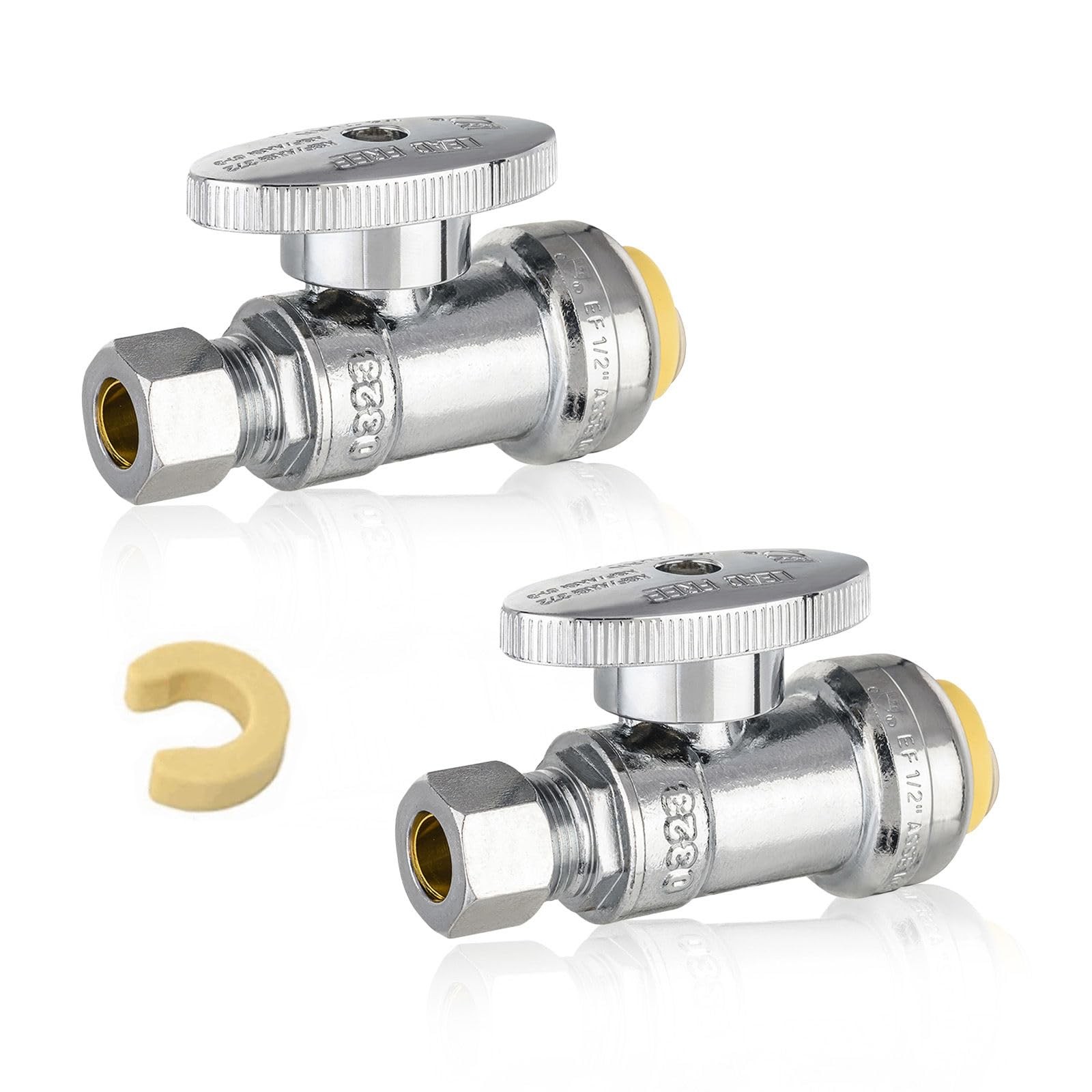 2 PCS Straight Stop Valve 1/2" Push x 3/8" OD Compression Plumbing Tool