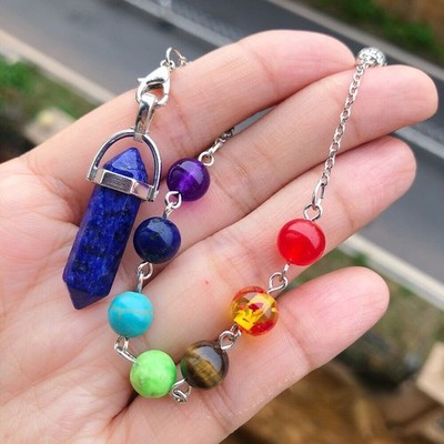 10pcs Natural Lapis Lazuli Stone Gemstone 7 Chakra Pendulum Reiki Healing Amulet