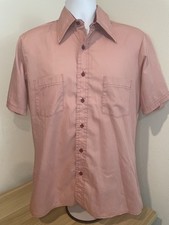 Vintage 70s Arrow Doubler Button Front Short Sleeve Shirt Pink Red 15 1/2 15.5