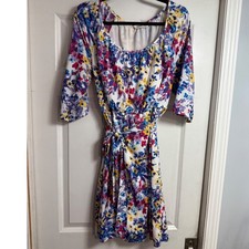 Old Navy Floral 3/4 Sleeve Fit & Flare Dress Lined Elastic Waist Multicolor L