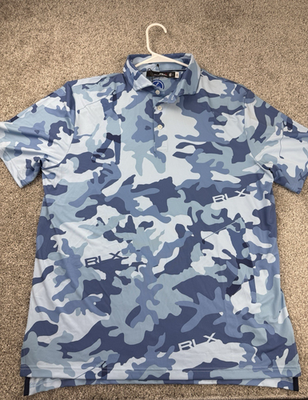 ラルフローレン RLX GOLF カモ ポロシャツ S（M、L） RLX Ralph Lauren Performance Golf Polo Shirt Mens Large Camo Blue