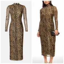 Ronny Kobo Collective Leopard Mesh Midi Dress Long Sleeve - Size XS