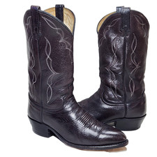 DAN POST Elk Leather El Paso USA Made Sz 9EW Black Vintage Western Boots