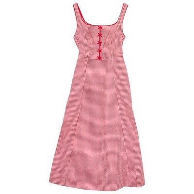 Rachel Zoe Dress Maxi Red Gingham Plaid Seersucker Milkmaid Cottagecore Picnic 6