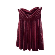 Free People Burgundy Velvet Sparkle Strapless Fit Flare Dress Size Small