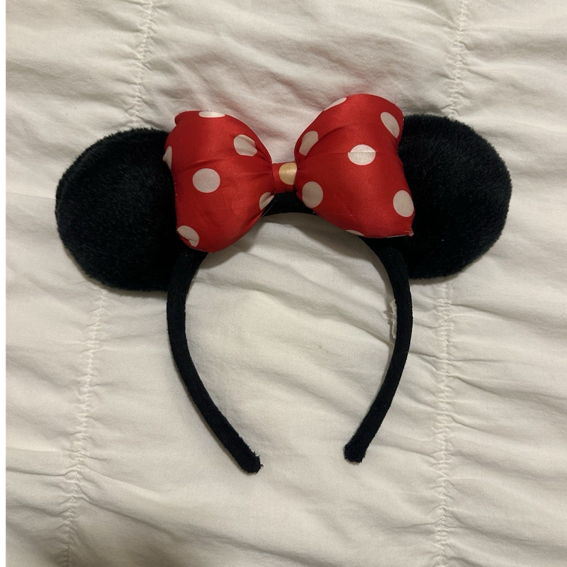 Minnie Mouse Disney Headband Black Ears Red Bow White Polka Dots Fabric
