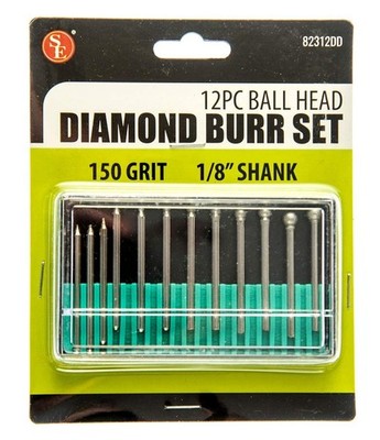 Sona Enterprises 12pc Ball Head Diamond Burr Set 150 Grit 1/8'' Shank - 82312DD
